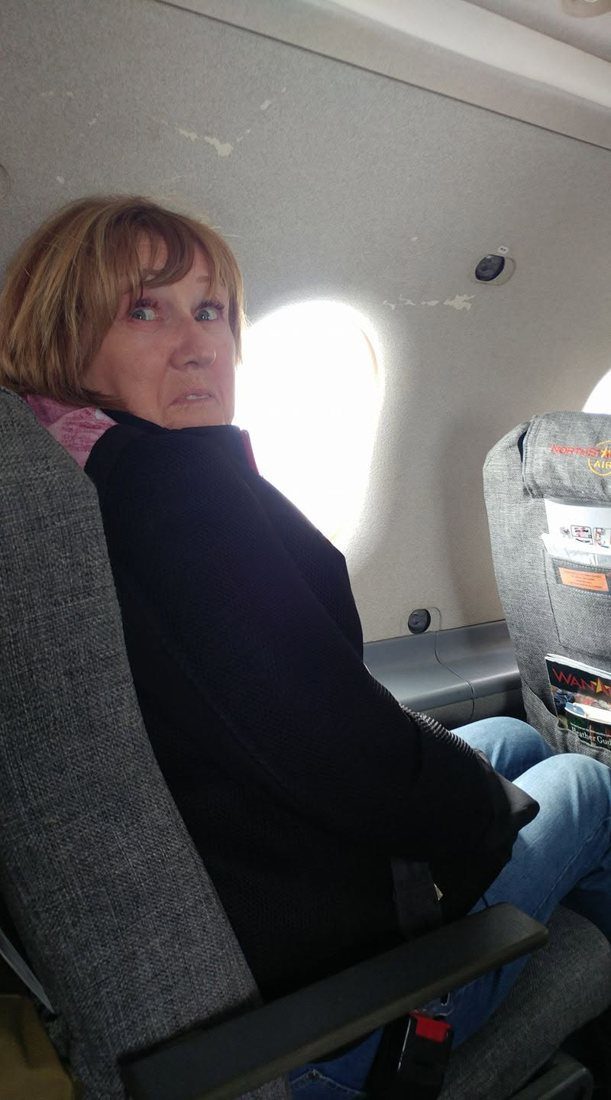 Lynne on a plane